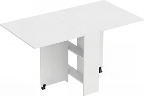 HOMCOM Mesa de Sala de Jantar Dobrável Mesa de Madeira com 2 Prateleiras de Armazenamento e Rodas para Cozinha 75x140x74 cm Branco | Aosom Portugal