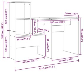 Mesa Sonoma cinzento 131.5 x 50 x 106.5 cm Madeira processada