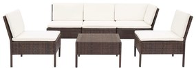 Conjunto lounge jardim c/ almofadões 6 pcs vime PE castanho