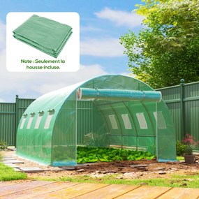 Lona de substituição para estufa em túnel de 12 m² (4 x 3 x 2 m) (ESTRUTURA NÃO INCLUIDA), PE anti-UV, impermeável, com 8 janelas + porta enrolável co