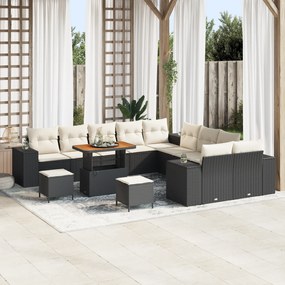 Conjunto de Sofá de Jardim vidaXL de 13 Peças com Almofadas Preto Ratt