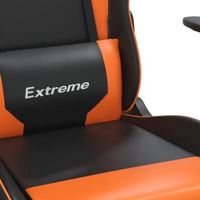 Cadeira gaming massagem c/ apoio pés couro artif. preto/laranja