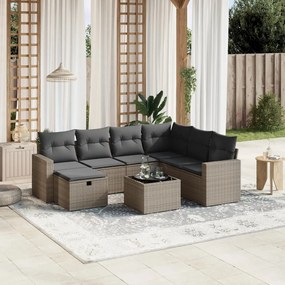vidaXL 8 pcs conjunto sofás de jardim c/ almofadões vime PE cinzento
