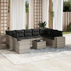 vidaXL 10 pcs conj. sofás jardim com almofadões vime PE cinzento-claro