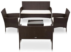 vidaXL 5 pcs conjunto lounge jardim c/ almofadões vime PE castanho