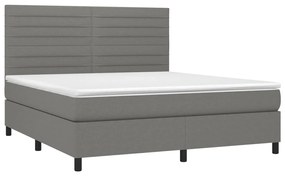 Cama box spring c/ colchão e LED 160x200 cm tecido cinza-escuro