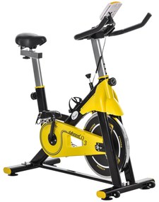 HOMCOM Bicicleta Estática com Resistência Ajustável Ecrã LCD Guiador e Assento Ajustáveis  45,5x100x101-113 cm Amarelo e Preto | Aosom Portugal