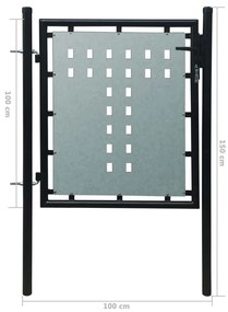 Portão de cerca com porta única 100x150 cm preto