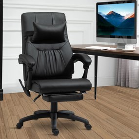 Cadeira de escritório executiva com função de massagem, apoio para os pés e apoio para a nuca integrados, encosto reclinável e altura ajustável, 68 x