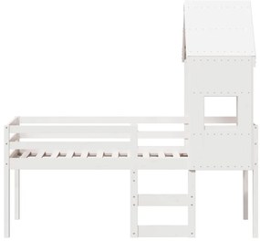 Cama alta com telhado 75x190 cm pinho maciço branco
