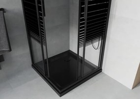 Mexen Rio cabine de duche quadrada 80 x 80 cm, riscas pretas, preta + base Flat, preta - 860-080-080-70-20-4070B