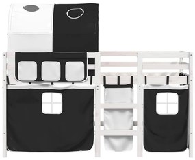 Cama alta criança c/ túnel 90x200 cm pinho maciço branco/preto