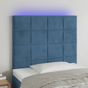 Cabeceira cama c/ luzes LED veludo 90x5x118/128cm azul-escuro