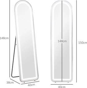 Espelho de Pé com Luzes LED 40x150 cm Espelho de Corpo Inteiro com Est