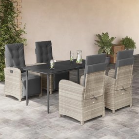 vidaXL 5 pcs conjunto de jantar p/ jardim c/ almofadões cinzento claro
