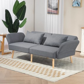 Sofá-cama de 3 lugares de design 170 (L) x 83 (P) x 80 (A) cm, com encosto reclinável e braços ajustáveis, em tecido cinzento com efeito de linho