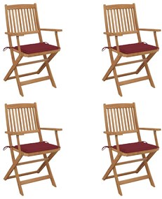 vidaXL Cadeiras de jardim dobráveis c/ almofadões 4 pcs acácia maciça