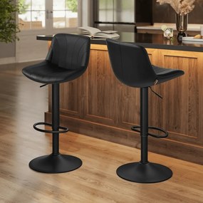 Conjunto 2 bancos bar com encosto e assento giratório 46,5 x 43 x (88-108) cm em couro sintético PU Pretos