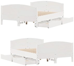 Cama sem colchão 150x200 cm madeira de pinho maciça branco
