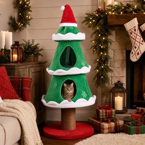 Árvore para Gatos, 49 x 49 x 130 cm, Formato de Árvore de Natal, Verde