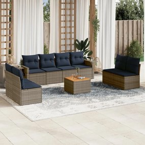 vidaXL 9 pcs conjunto sofás p/ jardim c/ almofadões vime PE cinzento