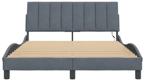 Estrutura de cama c/ luzes LED 140x190cm veludo cinzento-escuro