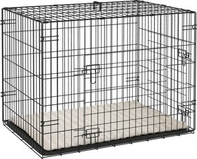 PawHut Gaiola Dobrável para Cães Pequenos com Almofada Portas Bandeja Removível e Estrutura Metálica 75x48,5x53 cm Preto e Bege | Aosom Portugal