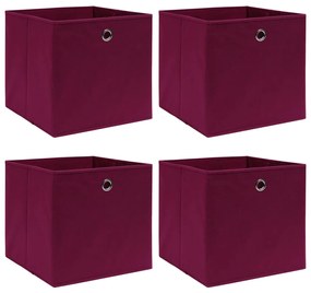 vidaXL Caixas de arrumação 4 pcs 32x32x32 cm tecido vermelho escuro