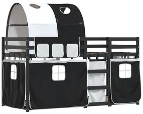 Beliche com cortinas 90x190 cm pinho maciço branco e preto