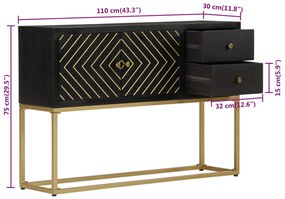 Aparador 110x30x75cm madeira de mangueira maciça preto/ dourado