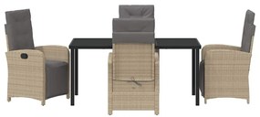 Conjunto de Jantar de Jardim de 5 Peças com Almofadas Beiges em Rattan