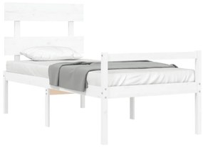 Cama para idosos com cabeceira 100x200 cm madeira maciça branco