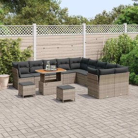 Conjunto de Sofá de Jardim de 13 Peças com Almofadas Cinza de Rattan A