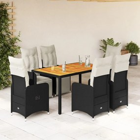 vidaXL 7 pcs conjunto de bistrô p/ jardim c/ almofadões vime PE preto