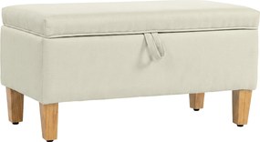 HOMCOM Banco de arrumação, final de cama, pufe estofado em linho com pés em madeira de hevea, 71x37x36cm, bege | Aosom Portugal