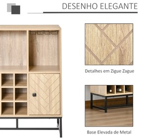 Aparador de Cozinha Armário com 1 Porta Prateleiras Abertas Suporte para 12 Garrafas e 6 Taças de Vinho para Sala de Jantar Bar Restaurante 76x35x97cm