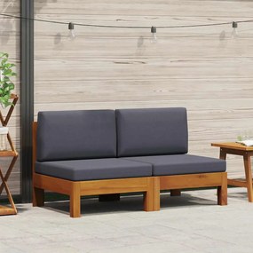 vidaXL Sofás de centro 2 pcs com almofadões cinzento-escuro acácia