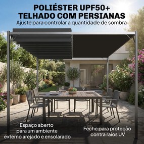 Pérgola de Jardim 3x4 m com Proteção UPF50+ Gazebo com Telhado Ajustável Estrutura de Metal para Exterior Cinzento Escuro