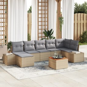 vidaXL Conjunto de Sofá de Jardim de 8 Peças com Almofadas Bege Rattan Poliéster