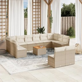 13 pcs conjunto de sofás p/ jardim com almofadões vime PE bege