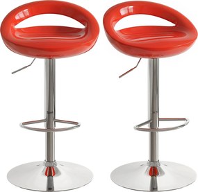 Conjunto de 2 bancos de bar com altura ajustável, encosto e apoio para os pés giratórios a 360°, 46x41x76-96 cm, vermelho