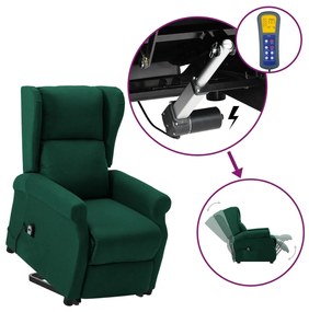 vidaXL Poltrona elevatória tecido verde-escuro