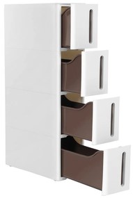 Gavetas de plástico SONGMICS, carrinho estreito com rodas, torre de armazenamento com 4 gavetas para banheiro e cozinha, economiza espaço, 45 x 17 x 83 cm, branco e marrom KFR08WT