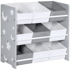 ZONEKIZ Estante Brinquedos 9 Caixas Tecido Amovíveis Organizador Prático Armazenamento 63x30x60 cm Cinza Moderno