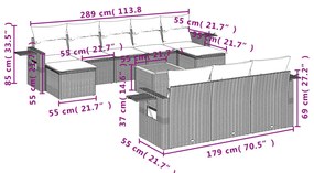 11 pcs conjunto sofás de jardim c/ almofadões vime PE cinzento