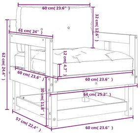 Cadeiras de jardim c/ almofadões 2 pcs pinho impregnado