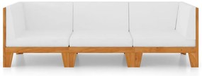 3 pcs conjunto lounge de jardim c/ almofadões acácia maciça