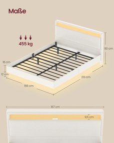 Estrutura de cama 160 x 200 cm com iluminação LED e 3 portas USB e 1 porta tipo C Branca
