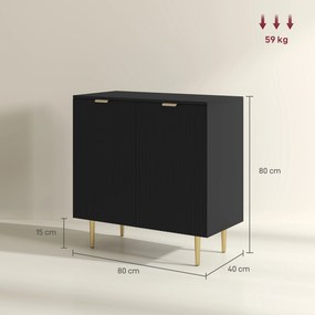 Aparador de sala ou cozinha com 2 portas 80 x 40 x 80 cm,, prateleira ajustável e pés metálicos elevados, preto