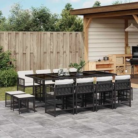 vidaXL 13 pcs conjunto de jantar p/jardim com almofadões vime PE preto
